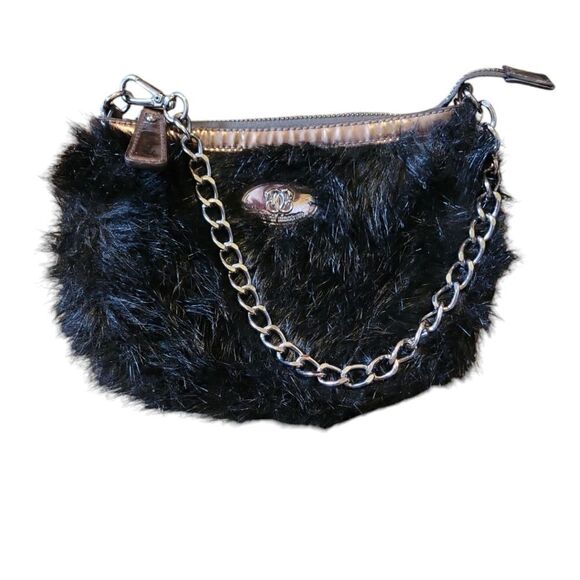 SHARIF Black Faux Fur Handbag Crossbody Handbag 2000s - Picture 2 of 11